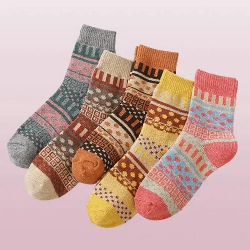 5/10 Pairs Thickened Winter Heat Storage And Warmth Knitted Socks Ethnic Style Wool Socks Retro Socks Plus Velvet Wool Socks