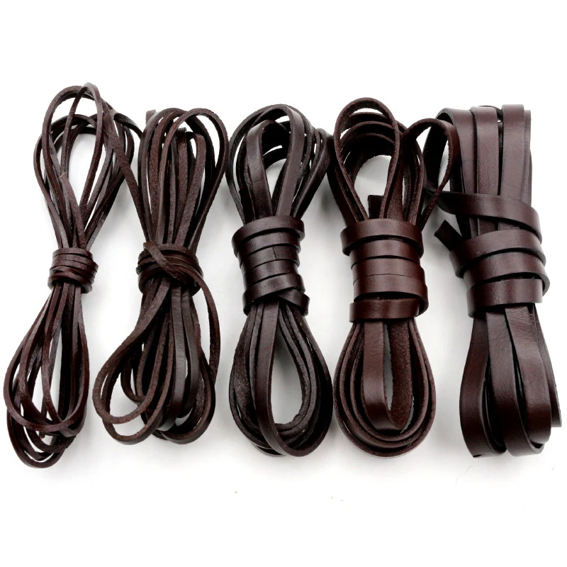 2-5 m/partia 1-8mm prawdziwa skóra bydlęca okrągły/płaskie Strand stringi przewód DIY bransoletka ustalenia liny ciąg do tworzenia biżuterii akcesoria