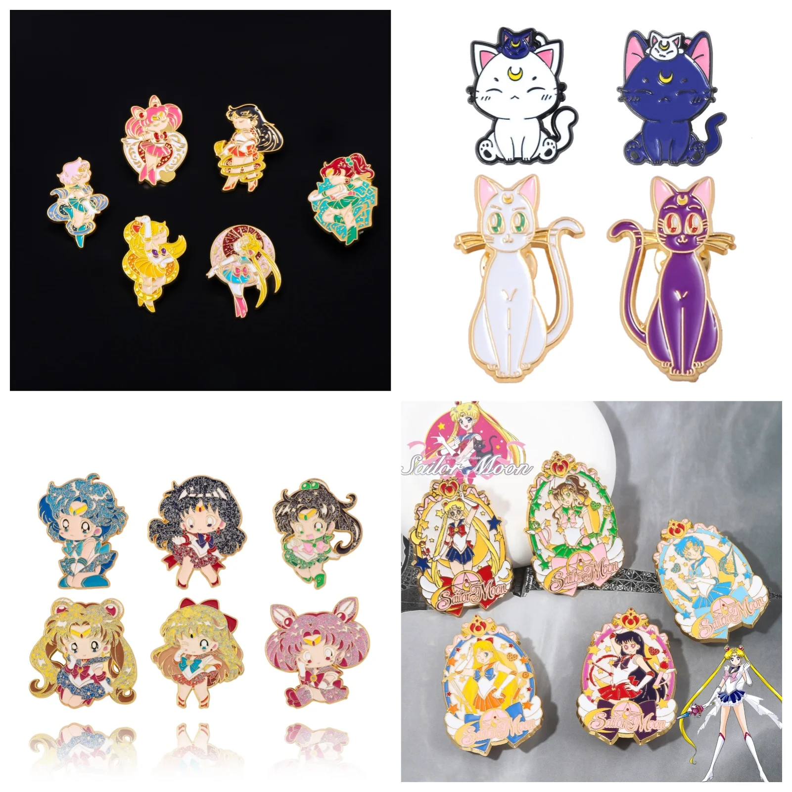 2-6 unids/set Luna guerrero esmalte broche Luna gato personaje de dibujos animados insignias lindo Pins joyería regalo para fanáticos de Anime ropa bolsa Decoración