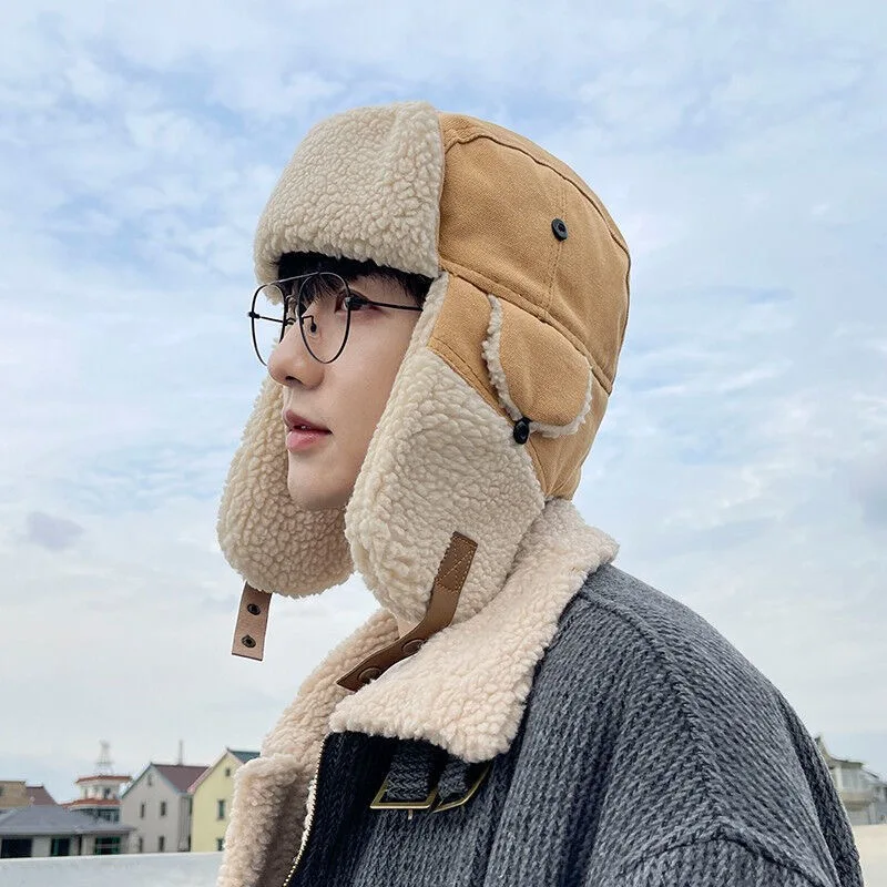 2022 New Winter Earflap Bomber Hats Fur Ushanka Cap Thickened Warm Russian Hat Cycling Skiing Outdoor Windproof Wool Ear Flap