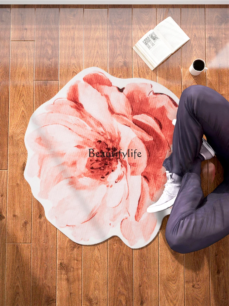 Pink Flower Carpet Irregular Shaped Bedside Blanket Door Mat Bedroom Mirror Front