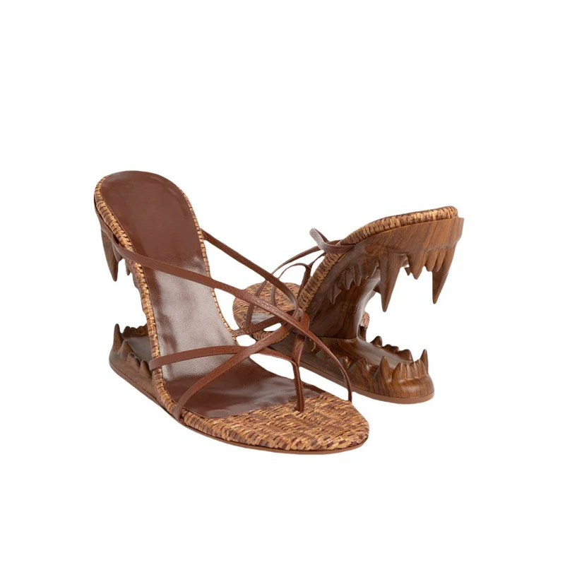 Summer new patent leather one-character belt shape heel fashion slippers slope heel high-heeled dress large size women's sandals