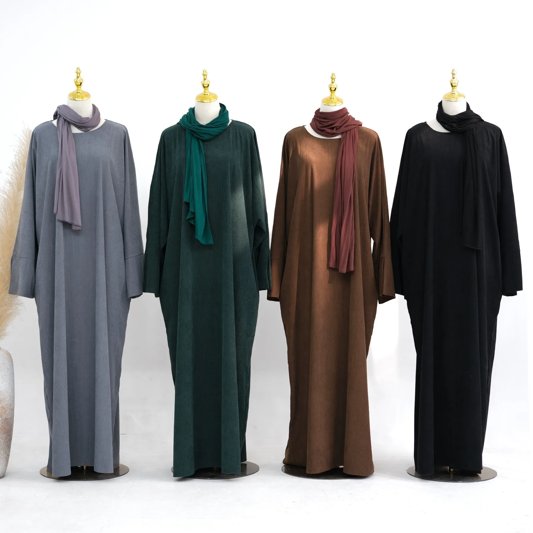 

Dark Green Flared Dress Round Neck Asymmetrical Dresses Bell Sleeve Cuff Maxi Dress Floor Length Solid Color Black Long Dress