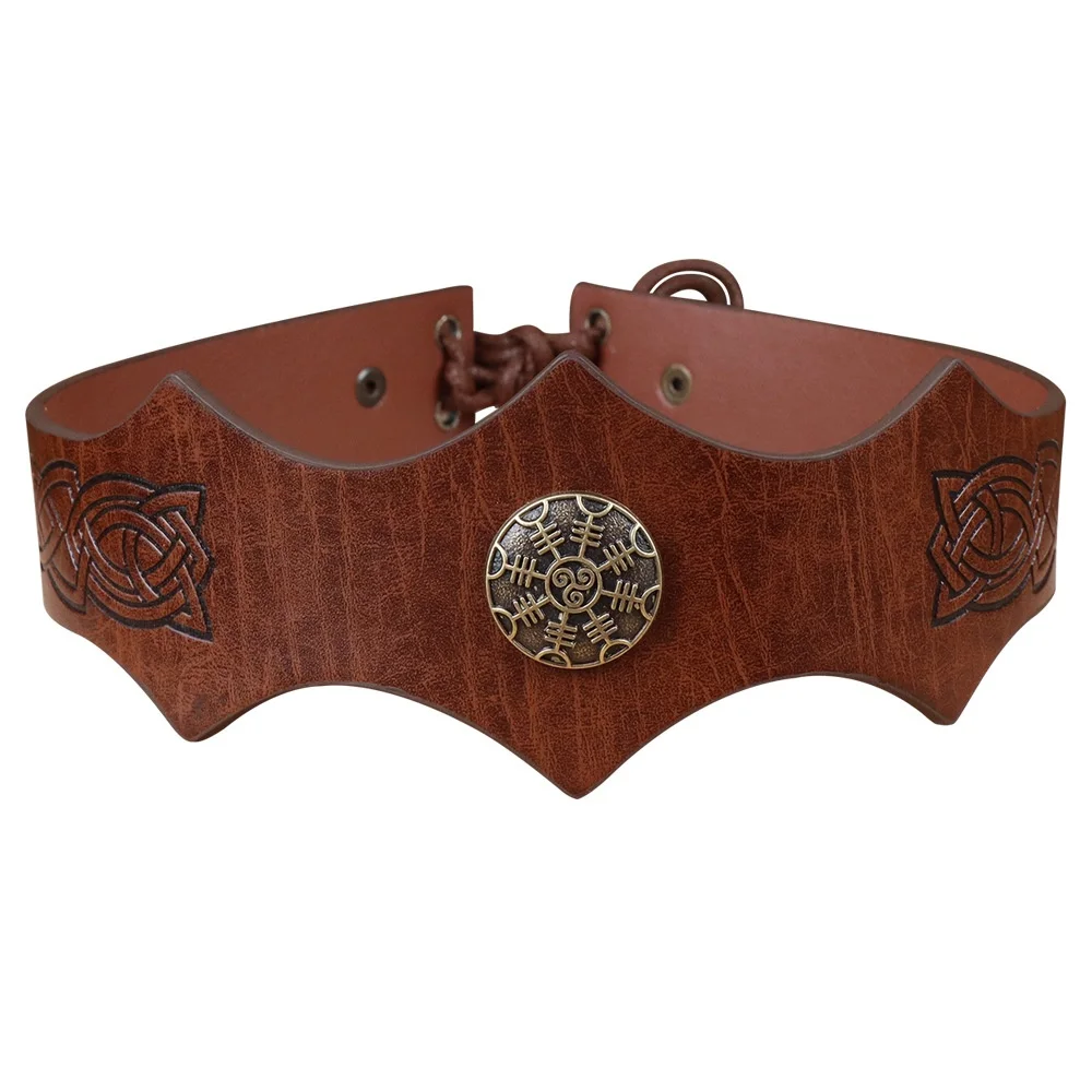 3pcs Medieval Viking Leather Belt Vintage Drawstring Waist Pouches and Headgear Suitable for LARP Renaissance Festivals - view 4