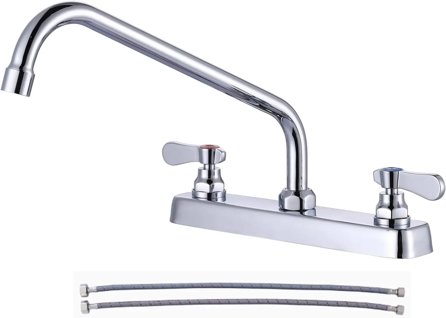 

Коммерческий кухонный смеситель с поворотным изливом 12 дюймов, с подводящими шлангами, латунный, для установки на столешницу, с двумя рукоятками, универсальный, для прачечных и ресторанов