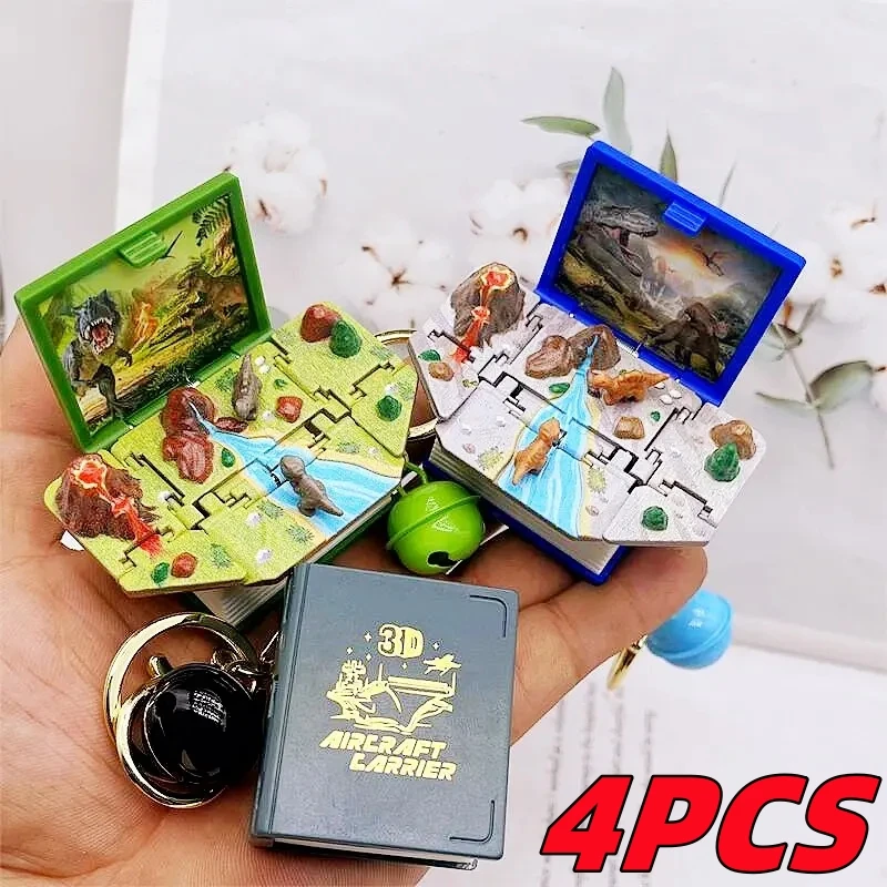 1-4PCS Novelty Keychain 3D Dinosaur World Folding Bounce News Books Creative Keychain New Design Children’s Toys