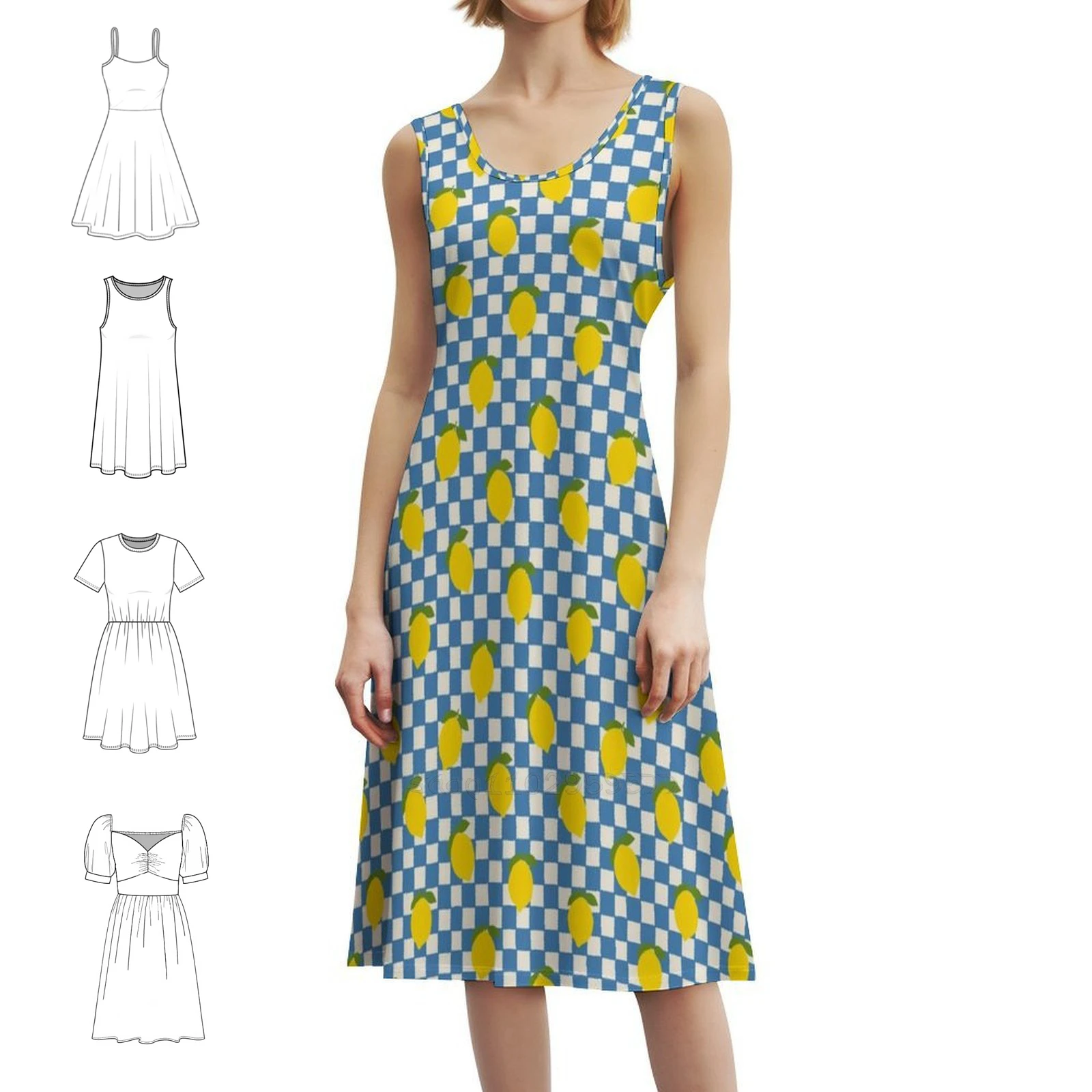 

Солнечная лимонная пикника в клетку, богемное платье без рукавов с несколькими принтами, пляжное праздничное платье для отдыха, лимонные лимоны, цитрусовые фрукты, желтый