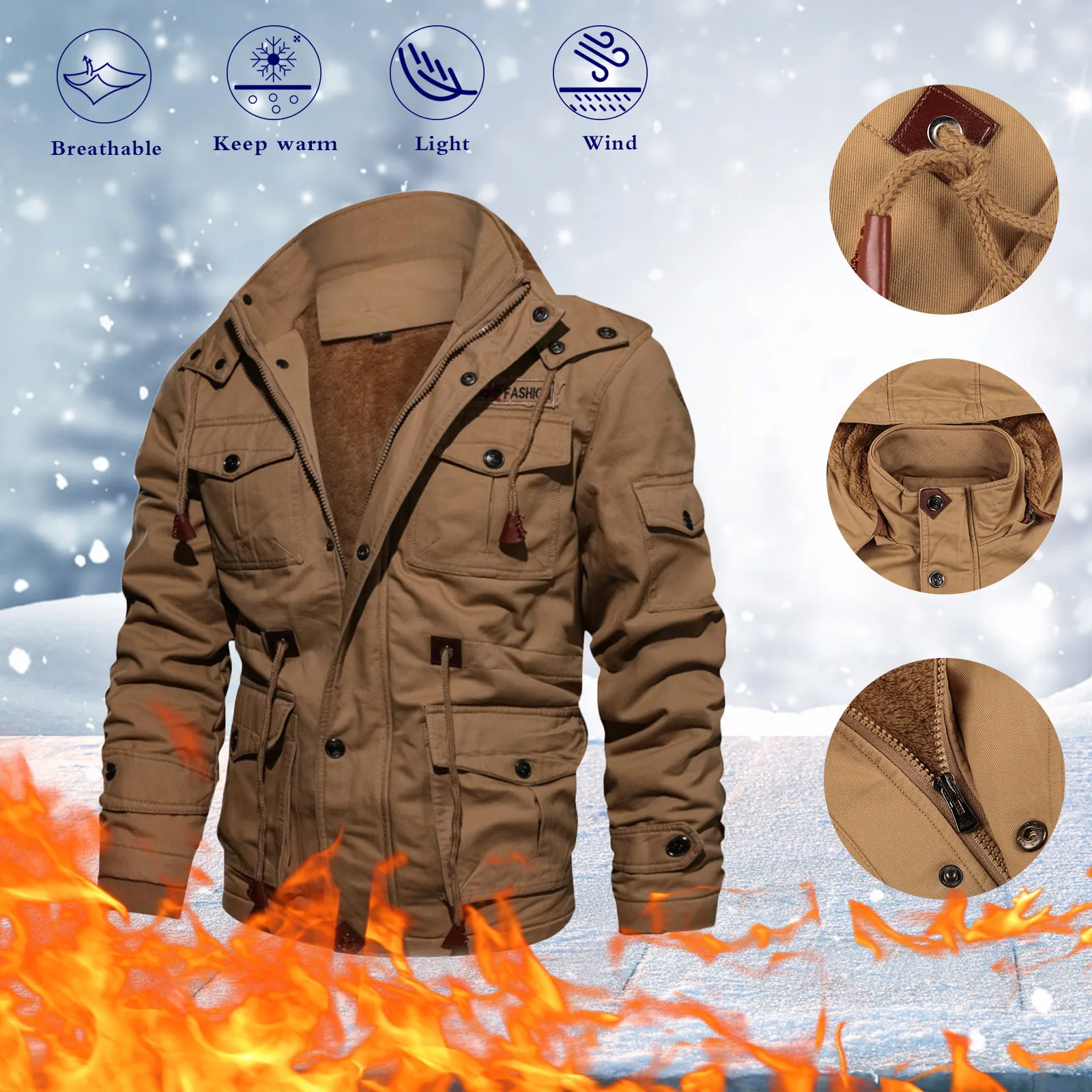 Men's Winter Large Size Outwear Hooded Hunting for Men 3xl Mens with Hoods Tall Hooded Winter Men Long Jacket Men Rain for Men