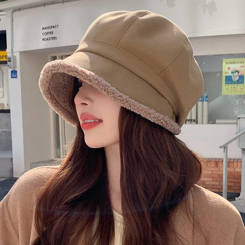 

Beret Hat Women Winter Octagonal Hats For Women Retro Solid Color Velvet Newsboy Cap Female Keep Warm Gorro New Bucket Hat
