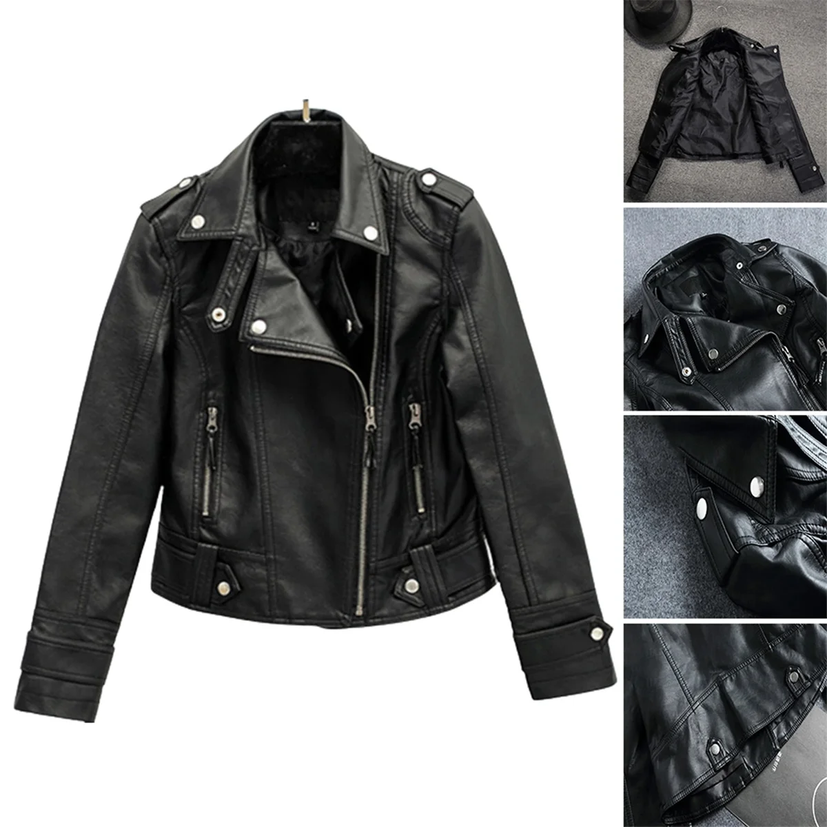 Fashion Leather Jacket Women Turn Down Collar Short Coat Zipper Long Sleeve New In Jackets 2024 Chic Streetwear Motorcycle Tops