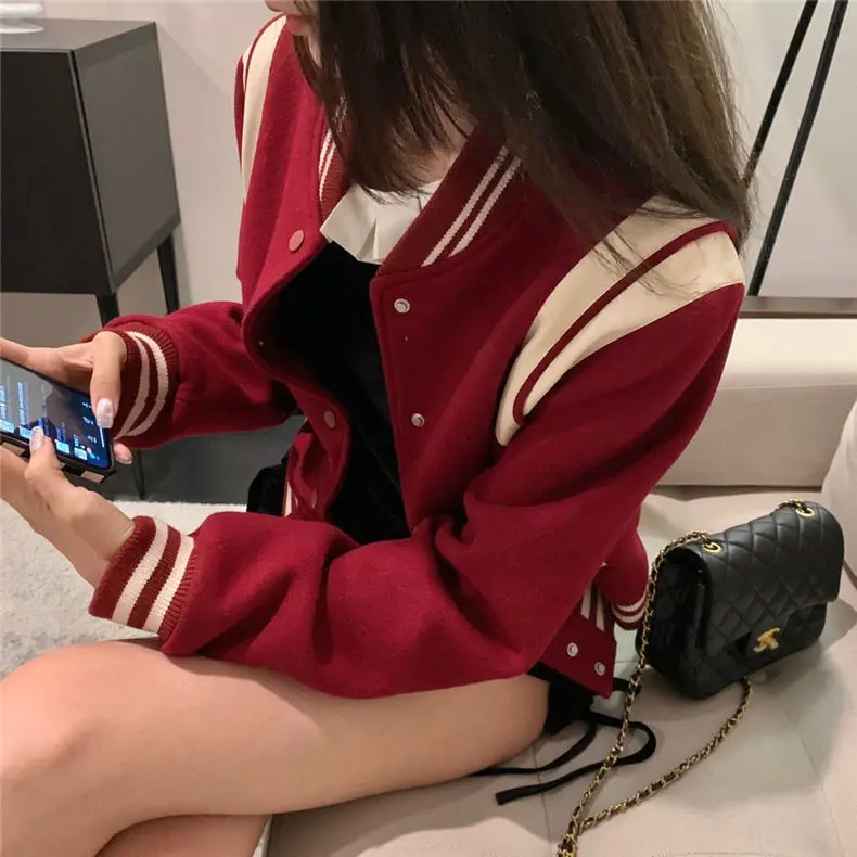 

Бейсбольные куртки серого цвета с белыми рукавами, женские осенние гибкие многофункциональные утренние элемента в стиле бохо Sukajan для бега и отдыха