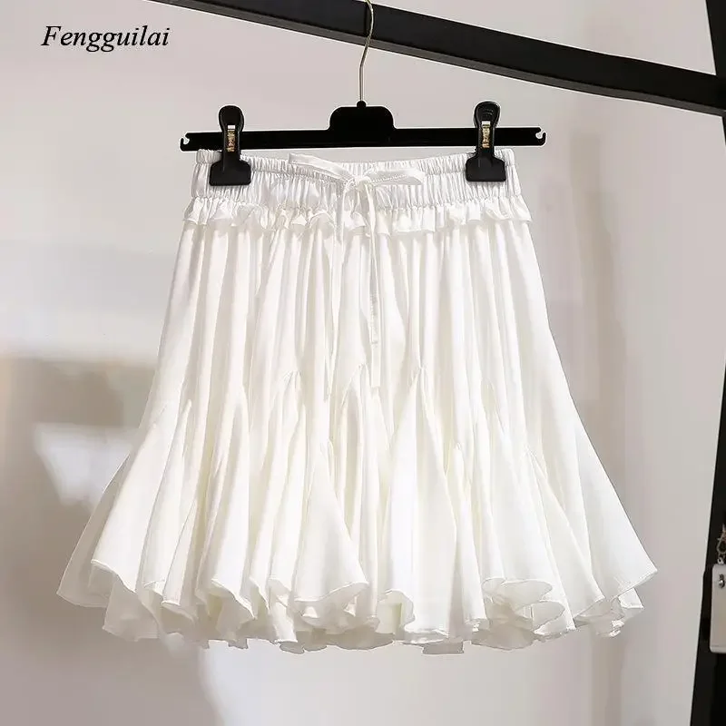 White Black Chiffon Summer Shorts Skirt Women 2022 Fashion Korean High Waist Tutu Pleated Mini Aesthetic Skirt Female