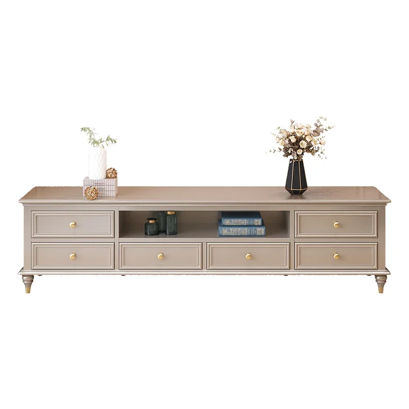 

Bedroom luxury high TV cabinet postmodern simplicity solid wood French furniture coffee table champagne combination living room