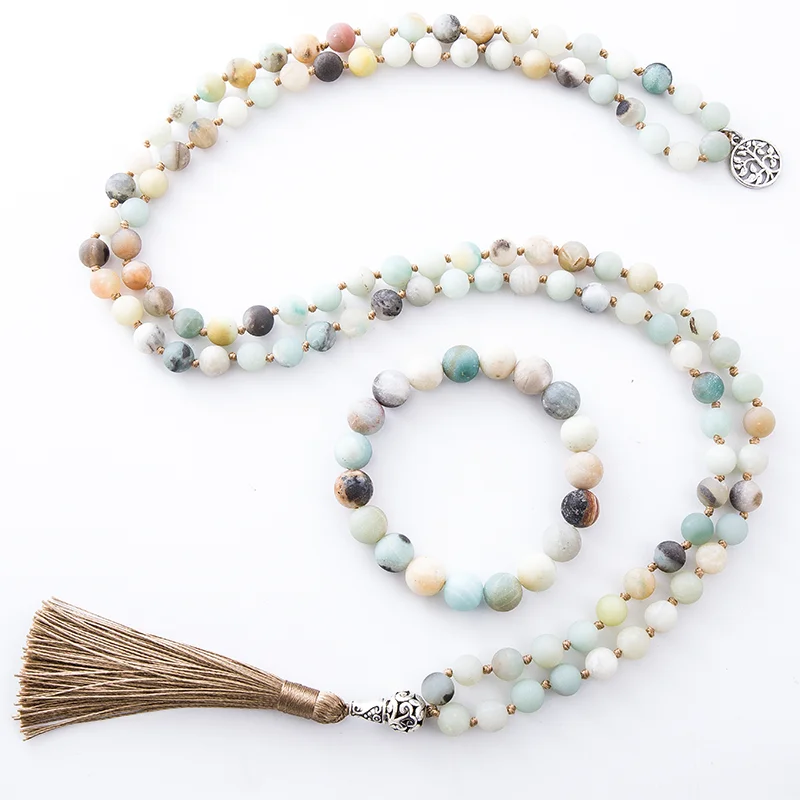 Everything You Need to Know About the 8mm Matte Amazonite Knotted 108 Mala Beads Necklace for Yoga and Meditation