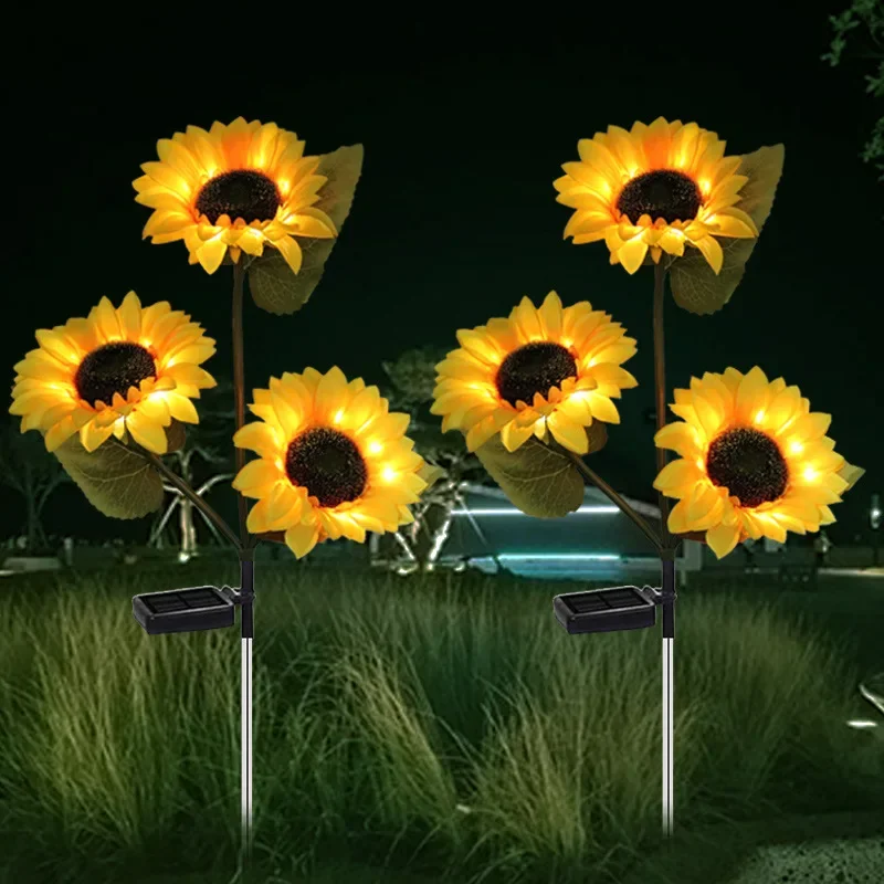 

NEW Solar Lights Three Headed Sunflower Lamp Outdoor Waterproof Solar Garden Lights Christmas Decorations Light