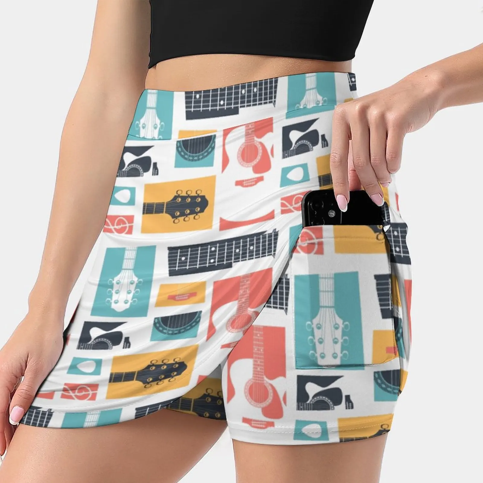 Guitar Collage Skirts Woman Fashion 2022 Pant Skirt Mini Skirts Office Short Skirt Acoustic Guitar Collage Pattern Shape Music