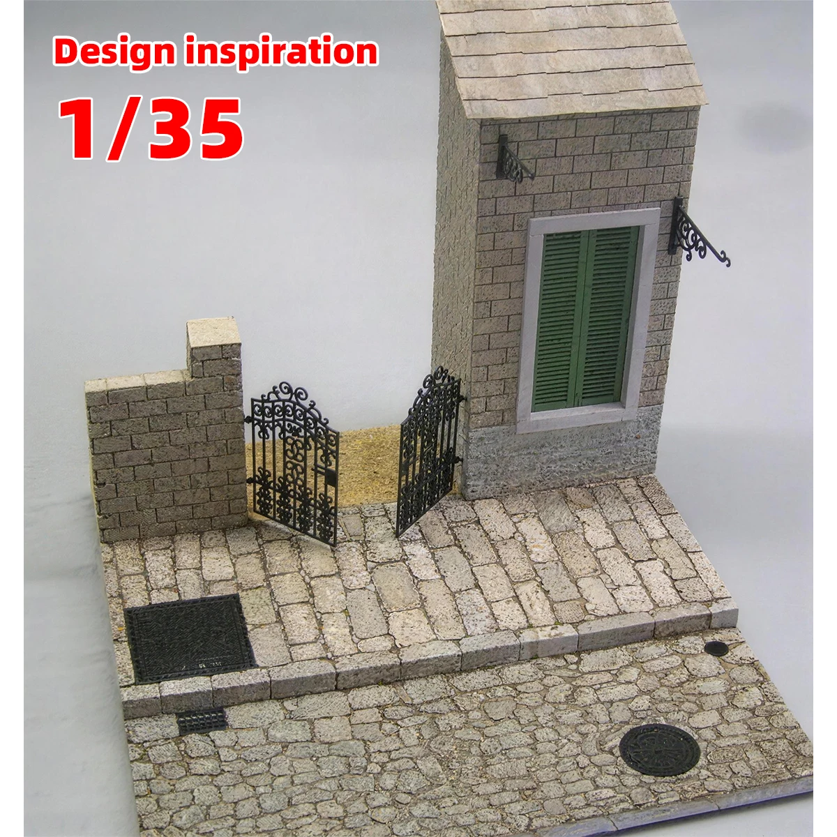 Architektonisches Gebäudemodell, Sandtisch, Straßenansicht, Diorama, Miniaturmodellbausatz, Panzer, Holz-Display-Basisständer 1/35 – Detail 5