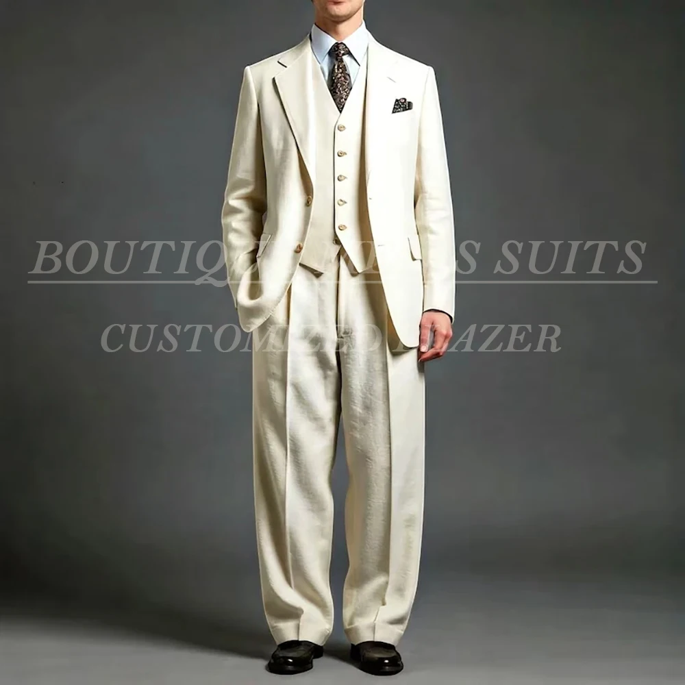 

Bespoke Wedding Men's Suits Luxury Single Breasted Blazer High Quality Solid Color 3 Piece Jacket Pants Vest Customized Sets