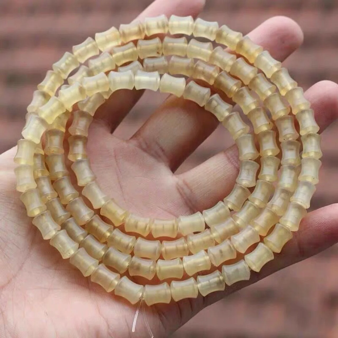 Tibetan Old Sheep Horn Hand Polishing Bamboo Knot Bracelet Buddha Beads for Men and Women Clearing Heat and Removing Fire 7*9mm