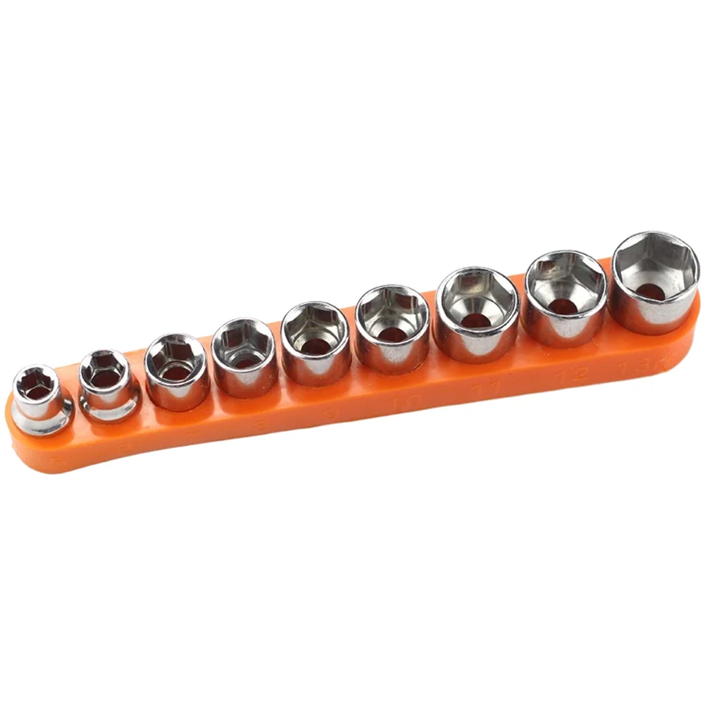 Socket Wrench Set 9 Piece 5mm 6mm 7mm 8mm 9mm 10mm 11mm 12mm 13mm with 1/4 Inch Extension Rod and Galvanized Coating