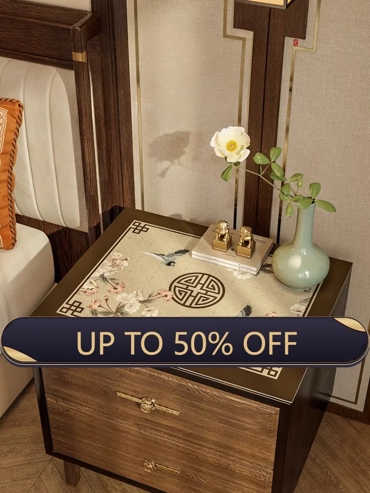Chinese Bedroom Nightstand Leather Table Mat Waterproof Non-slip Washless Nightstand Chinese Style Decorative Tablecloth