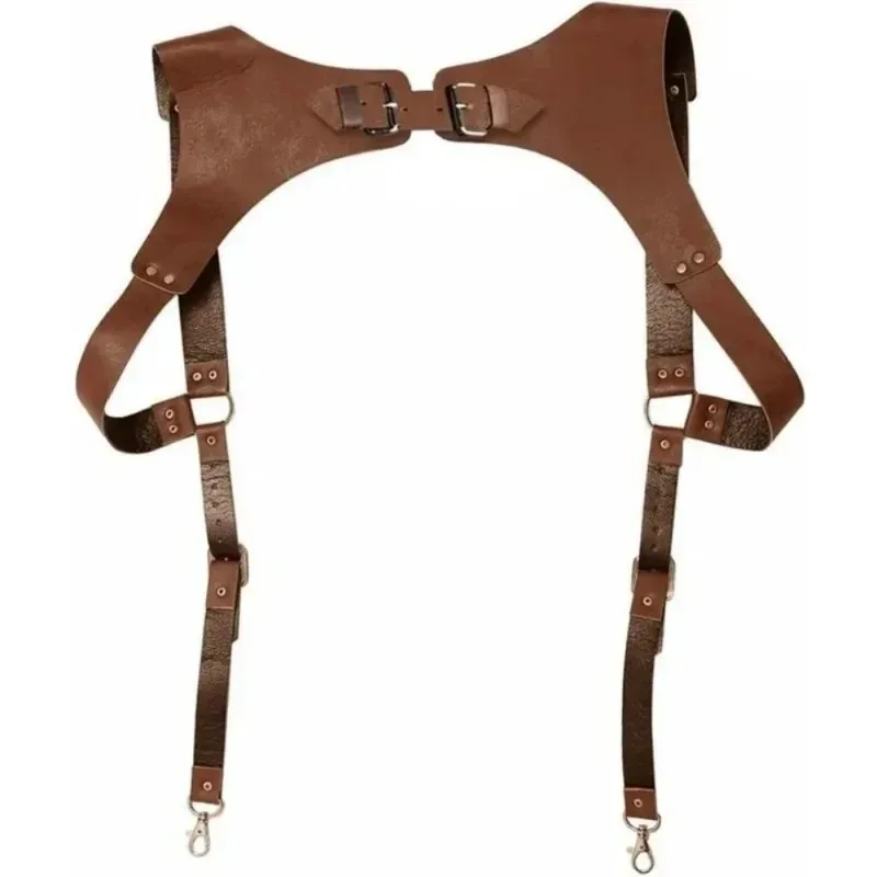 Men's Retro Shoulder Strap Punk Leather Back Support with Metal Hook 1pcs Adjustable for Men's Strap H Design