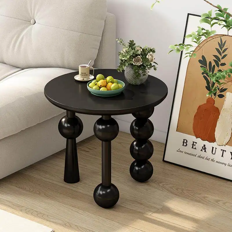 

French Antique Round Nesting Table Movable Black Walnut Nightstand Sofa Side End Coffee Shelf Rolling Caster Home Furniture