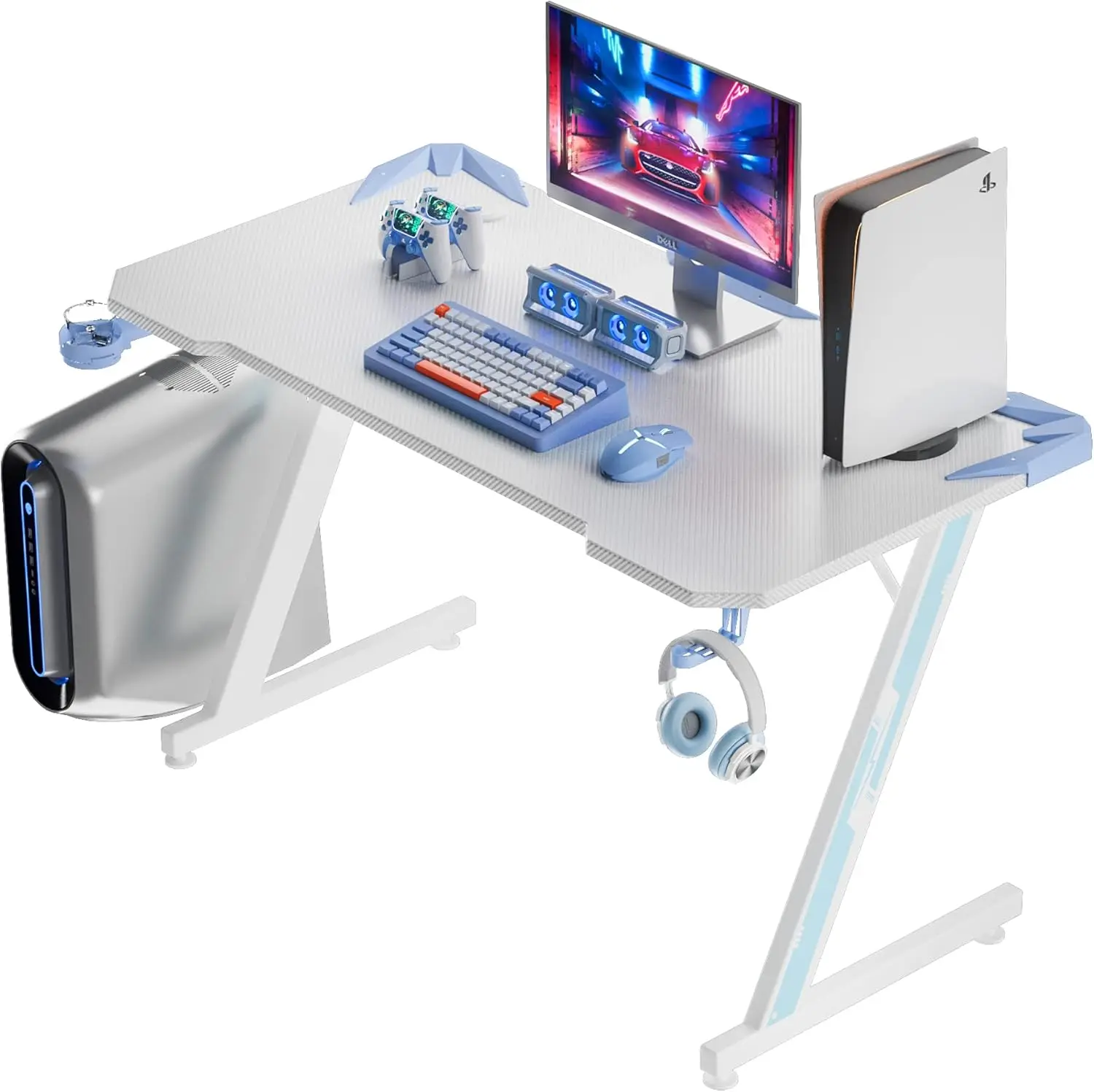 

Gaming Computer Desk with Carbon Fiber Surface,Gaming Table Z Shaped Pc Home Office with Cup Holder&Headphone Hook(32/44/55/63in