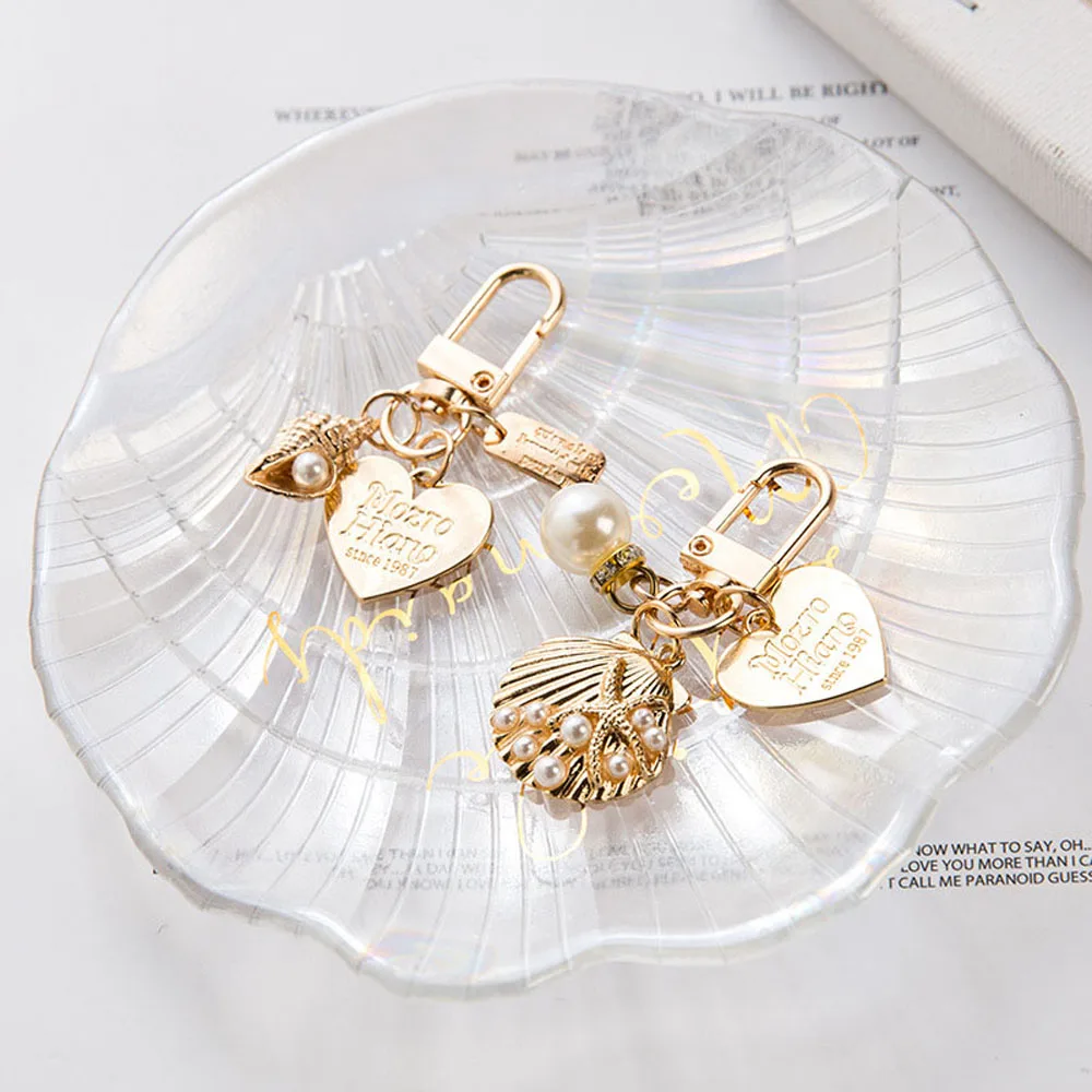 Love Letter Cute Pearl Fashion Gold Color Shell Conch Key Accessories Heart Key Ring Key Chain Bag Charms