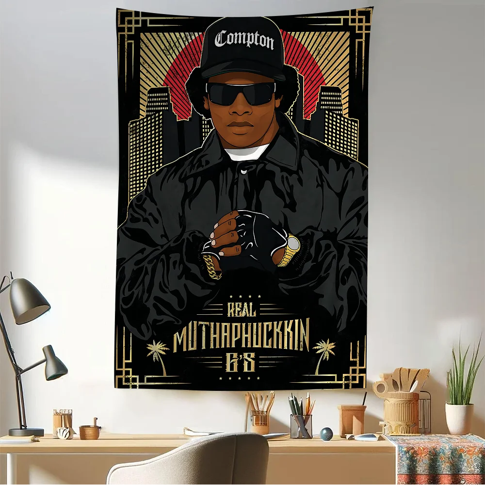 Hip Hop Music Stars Ice Cube Eazy-E Cartoon Tapestry Art Science Fiction Room Home Decor Wall Hanging Home Decor