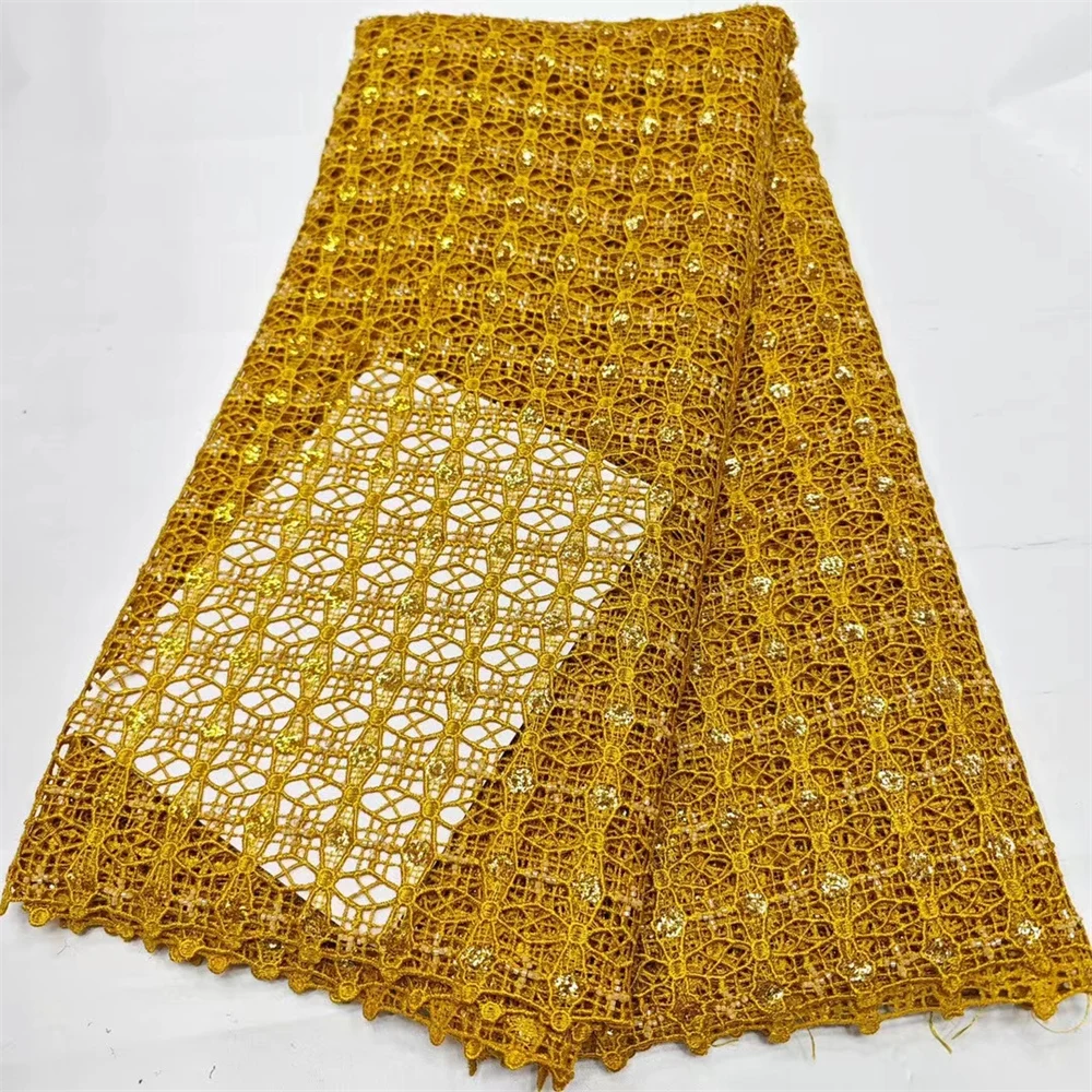 

Gold French African Swiss Lace Fabric Soft Nigerian Guipure Water High Quality Lace Fabric With Stones For Wedding Dress Party