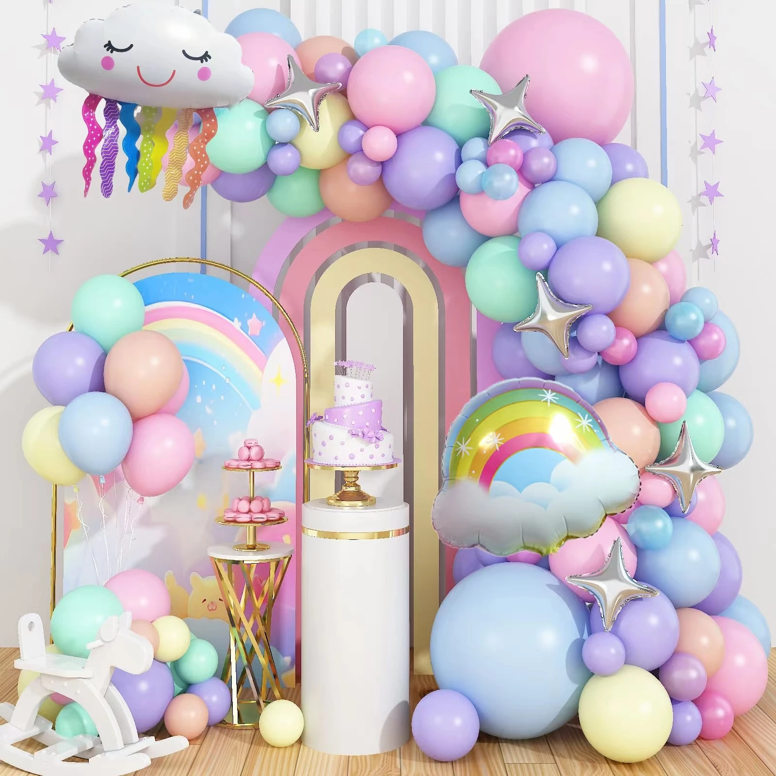 120pcs Macaron Colorful Unicorn Bow Foil Balloon Garland Arch Set, Girls Princess Birthday Baby Shower Wedding Party Decoration