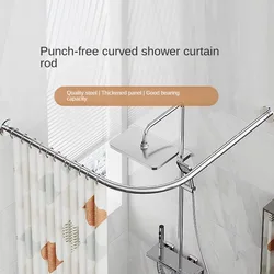 Telescopic L-Shape Shower Curtain Rod Durable Shower Curtain Rail With Shower Curtain Rings Stainless Steel Corner Rod 4 Colour