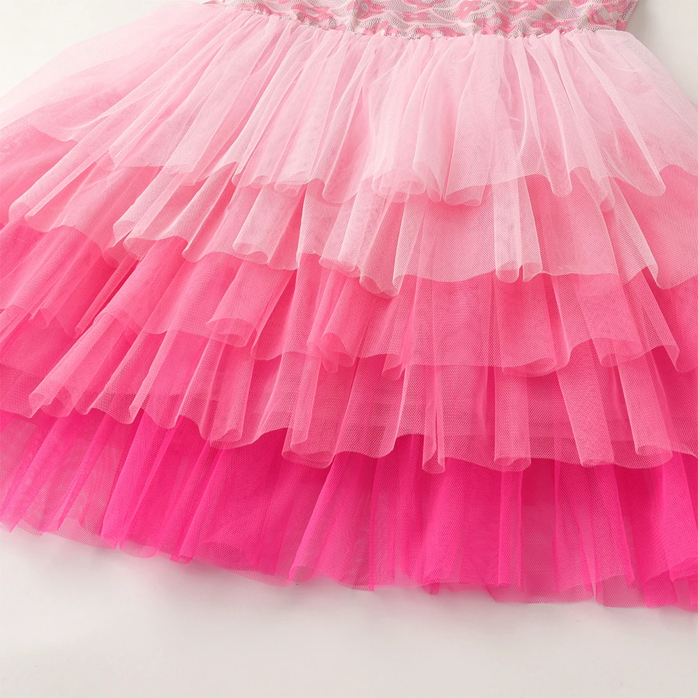 DXTON Ärmelloses Baby-Mädchenkleid, Netzstoff, gerüscht, Sommer-Partykleid für Kinder, Kleidung, Farbverlauf, mehrlagiges Netz-Prinzessinnen-Tüllkleid – Detail 7