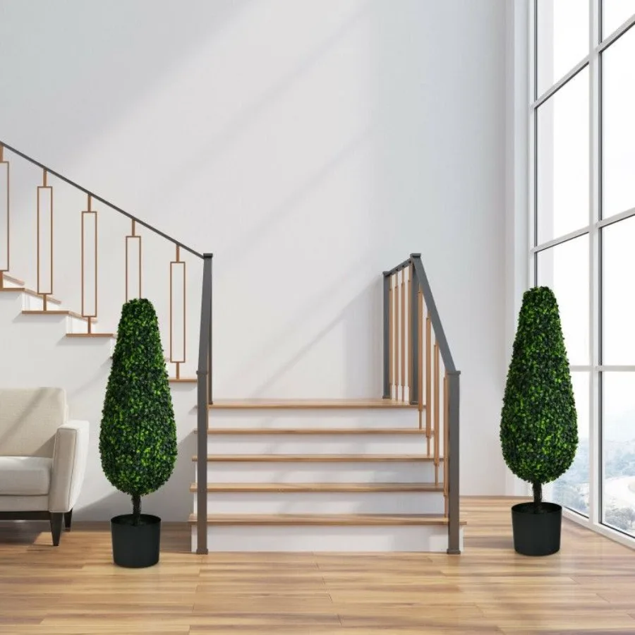 

2 Pack 3 Feet Artificial Tower UV Resistant Indoor Outdoor Topiary Tree