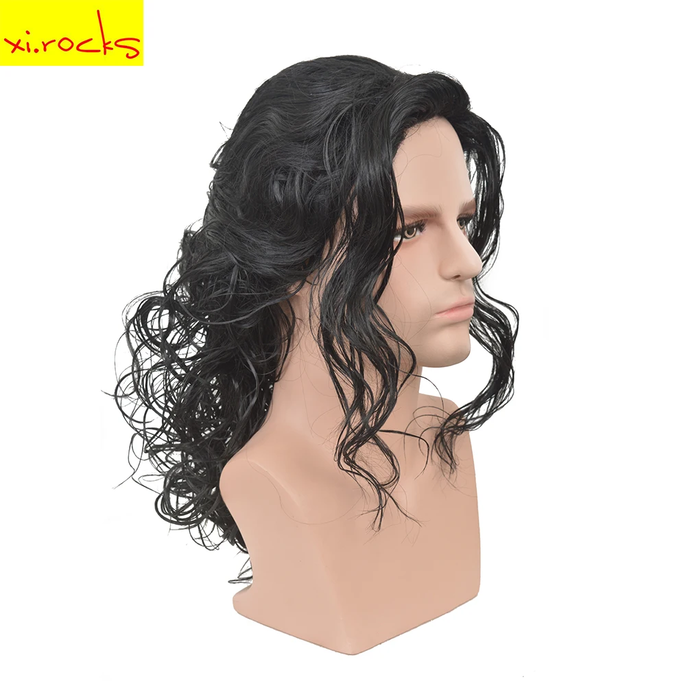 Xi-Rocks AD3499 Michael Jackson Cosplay Black Wig Michael Role Play Medium Long Curly  Hair  Halloween Cos Wigs