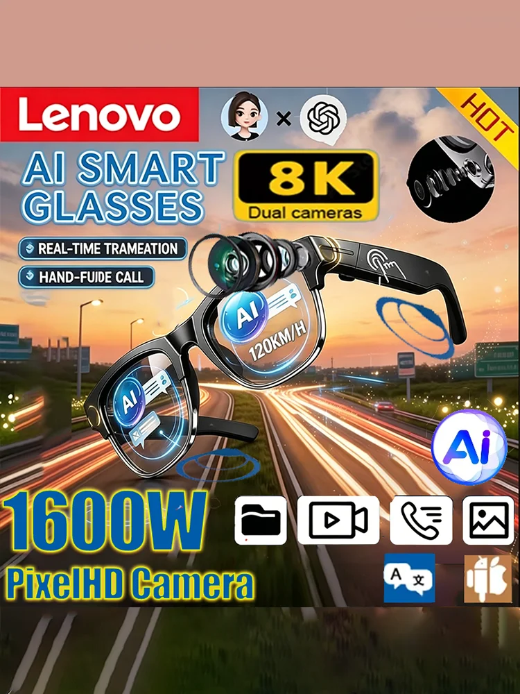 Okulary Lenovo 8K AI 2027 Nowe Inteligentne Okulary HD Rozmowy Bez Użycia Rąk Tłumaczenie AI Chat AI Rejestrowanie Muzyczne Odtwarzanie Inteligentne Okulary Przeciwsłoneczne — zdjęcie produktu 7