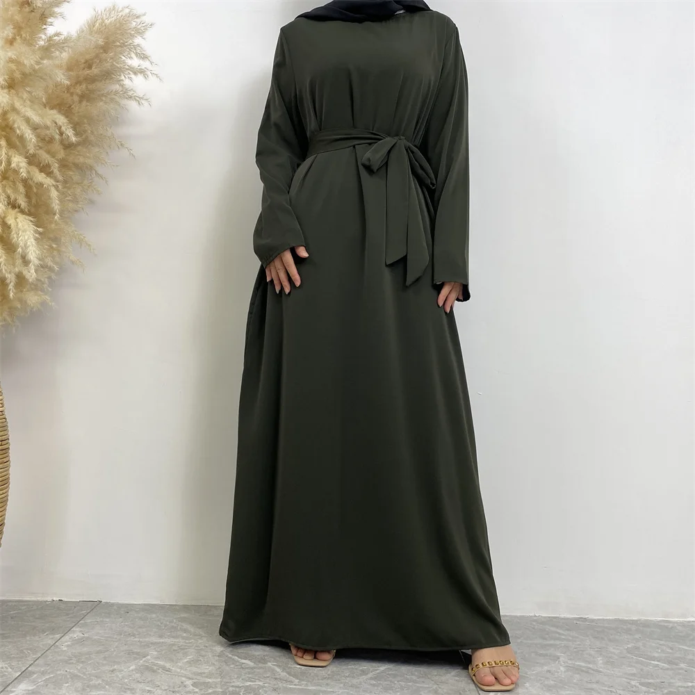 عباية إسلامية موضة جديدة فستان ساخن تركيا العربية دبي رداء بلون سادة مع جيوب فستان نسائي طويل 74