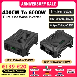 DATOUBOSS-inversor de coche de onda sinusoidal pura, 220V, 240V, 12V, 1200W, 24V, 2300W, entrada de doble voltaje, 12V, 24V, cambio automรกtico, modificaciรณn RV