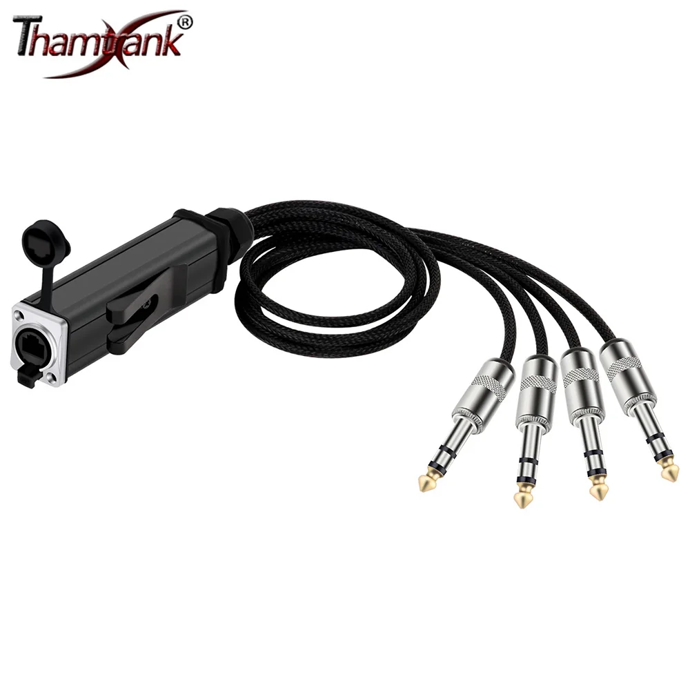 

Waterproof with Shielded RJ45 CAT5 to 4 Channel 1/4 Inch TRS Stereo 6.35mm Plug Audio Cable Network Signal Extender Splitter