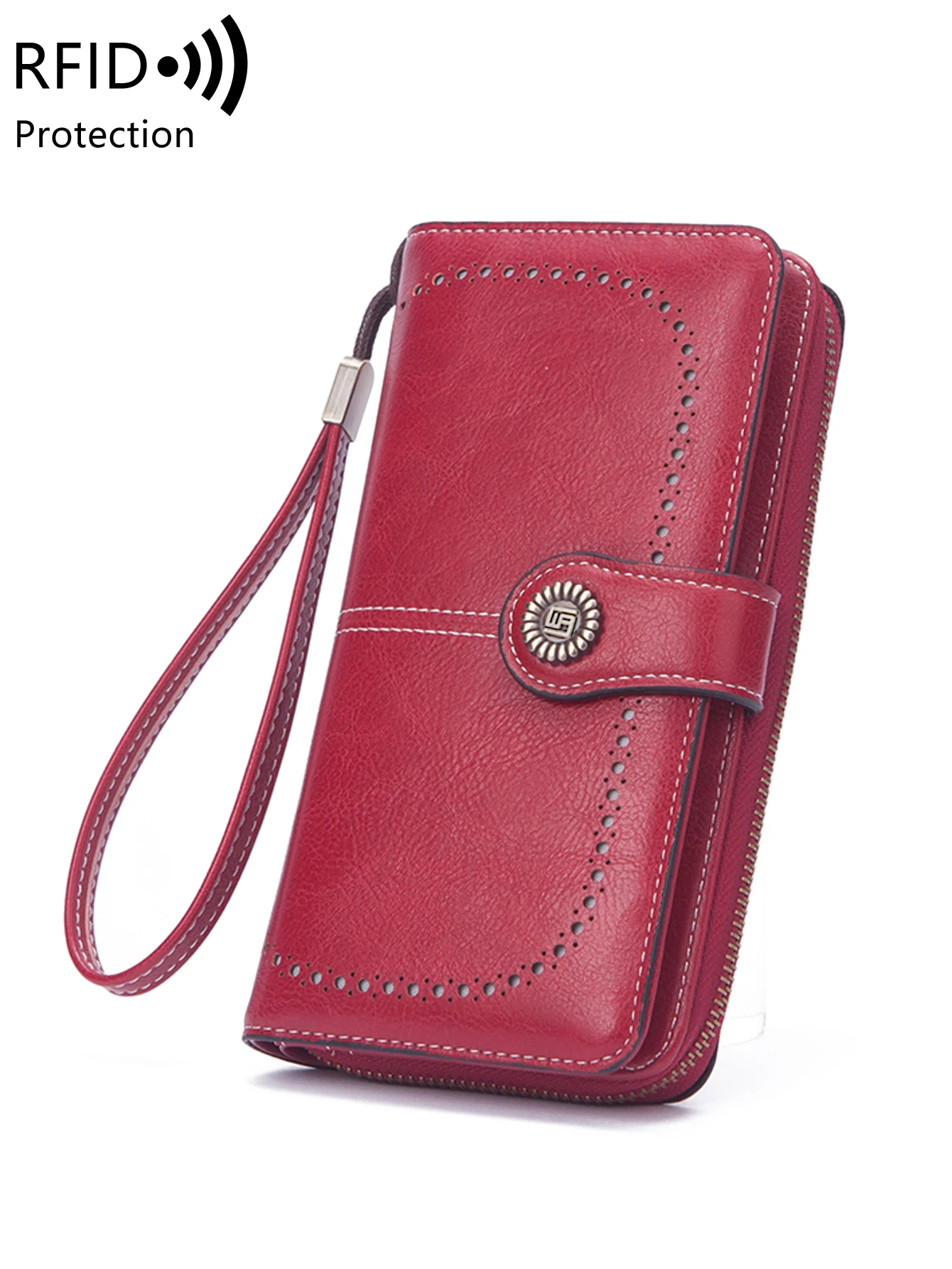 RFID Blocking Wallet Large Capacity Multifunctional Women's Long Wallet Vintage Solid Color Coin Purse Portable Zipper Handbag