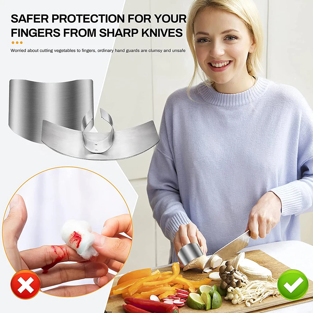 

2pcs Stainless Steel Finger Guards Protective Kitchen H Shield Anti Rust Corrosion Resistant Adjustable Fits Most Fingers
