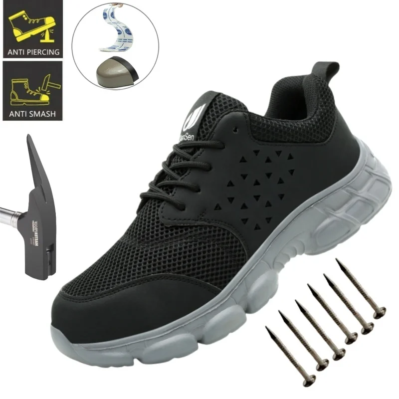 

Легкие дышащие кроссовки, защитная обувь для мужчин, рабочая обувь со стальным носком, устойчивая к проколам мужская спортивная рабочая обувь со стальным носком