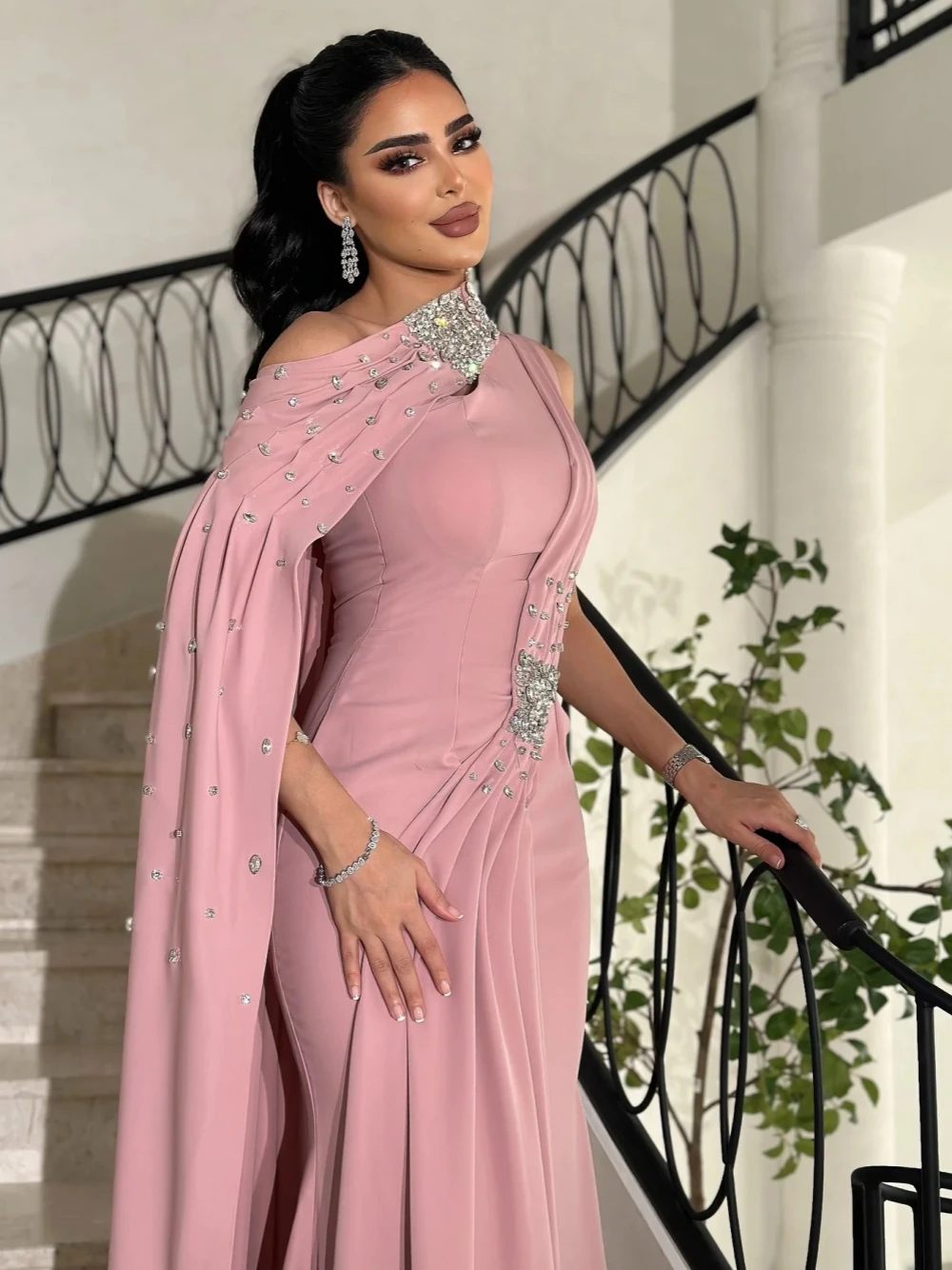 Caftan Elegant High Neck Evening Dress Kaftan One Shoulder Prom Gown Women Arabic Wedding Party Customized Casual Delicate Robe