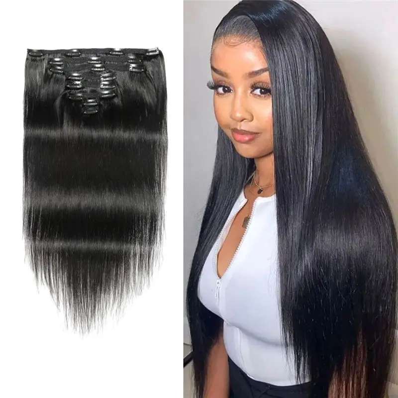 B64B-16 بوصة كليب في ملحقات مشبك شعر الإنسان وصلات شعر مستقيمة سلس الجلد لحمة كليب على خصلات الشعر سهلة الاستخدام