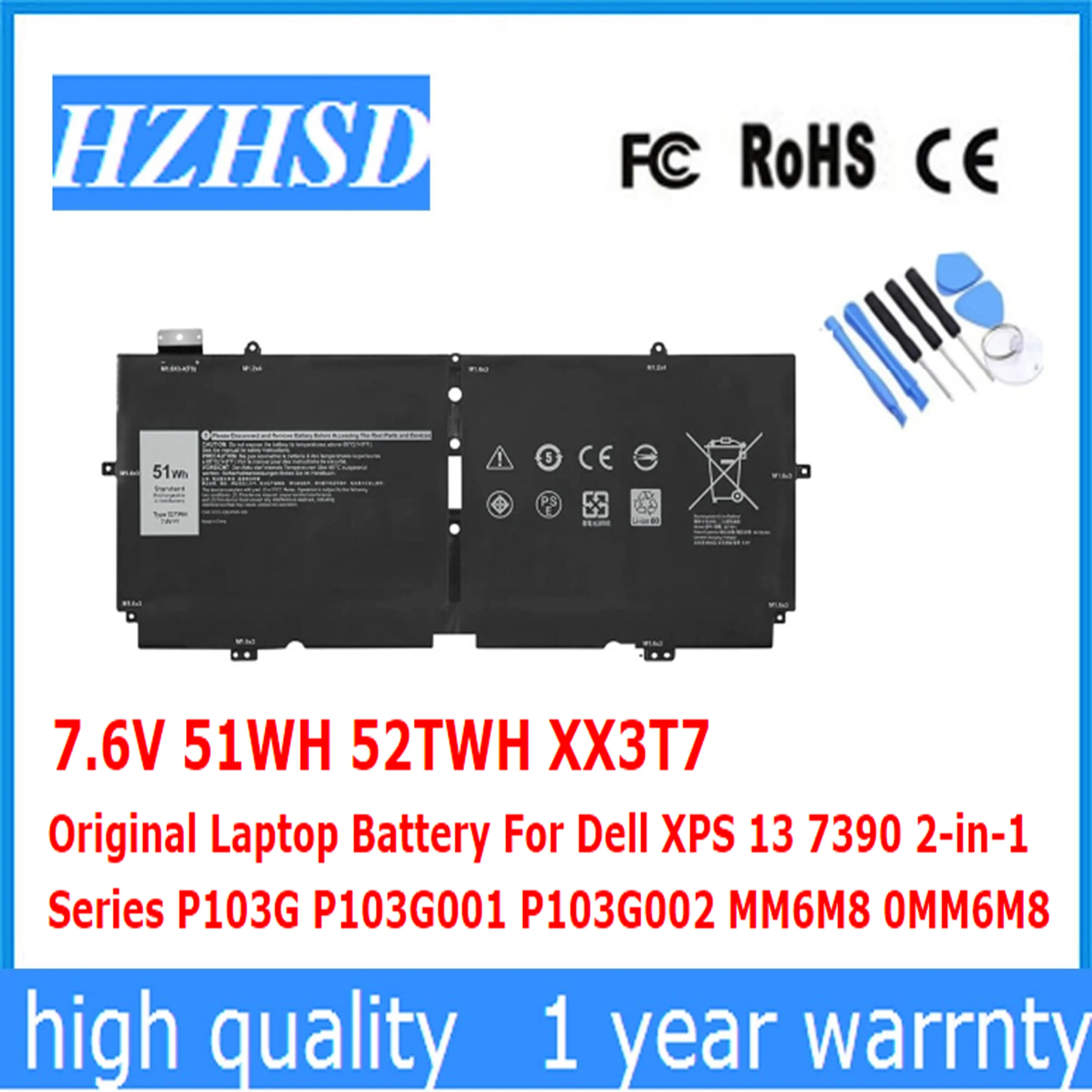 

7.6V 51WH 52TWH XX3T7 Original Laptop Battery For Dell XPS 13 7390 2-in-1 Series P103G P103G001 P103G002 MM6M8 0MM6M8