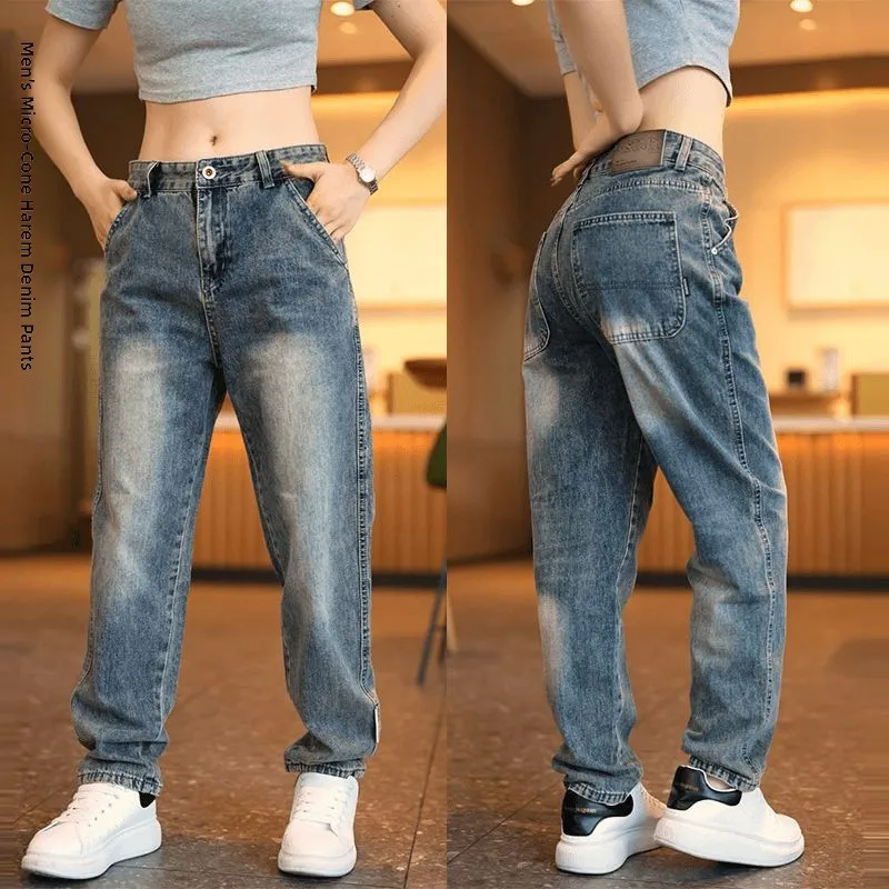 

Синие джинсы Harlan Slim Fit, мужские повседневные брюки с прямыми штанинами, модные городские стильные износостойкие длинные брюки, хлопковый материал