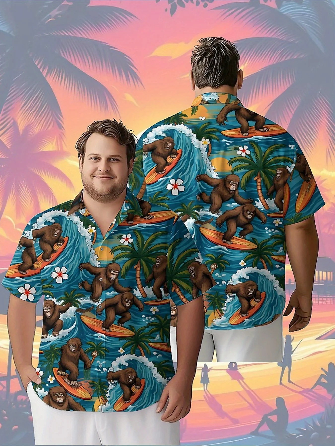 

Men's Plus Size Hawaiian Shirts Tropical Surfing Gorilla pattern, Button Up Shirts, Unisex Casual Clothing, Summer Tops