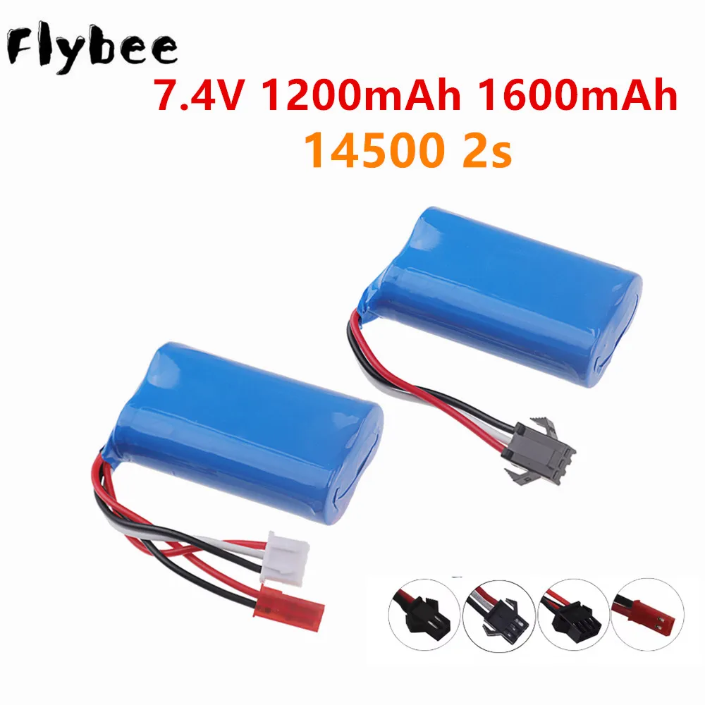 7,4 V 1200mAh 1600mAh 14500 batería de iones de litio enchufe SM/JST para Control remoto pistola de balas de agua juguetes piezas de control remoto