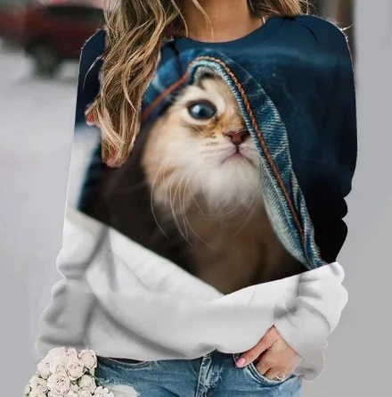 Lovely Cat 3d Print Hoodie Women Fashion O-neck Graphic Hoodies Halloween Sweats Animal Coat Girl Clothes Kawaii Sweatshirt